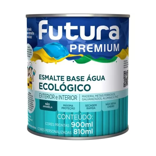 Tinta Esmalte Base Água Acetinado Futura Premium 900ml - Branco brilhante