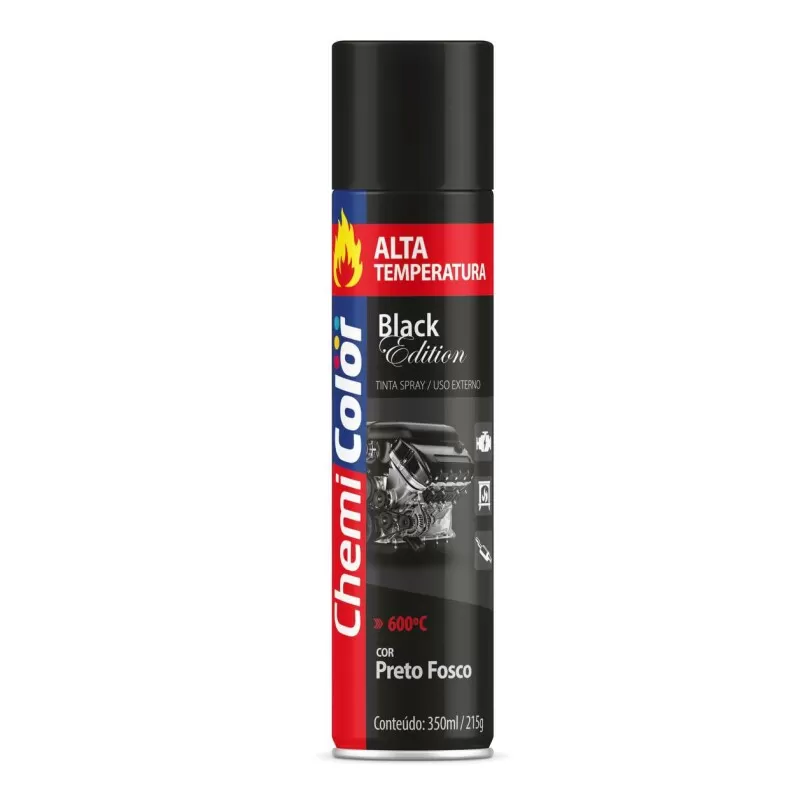 Tinta Spray Alta Temperatura Chemicolor 400ml - Preto fosco