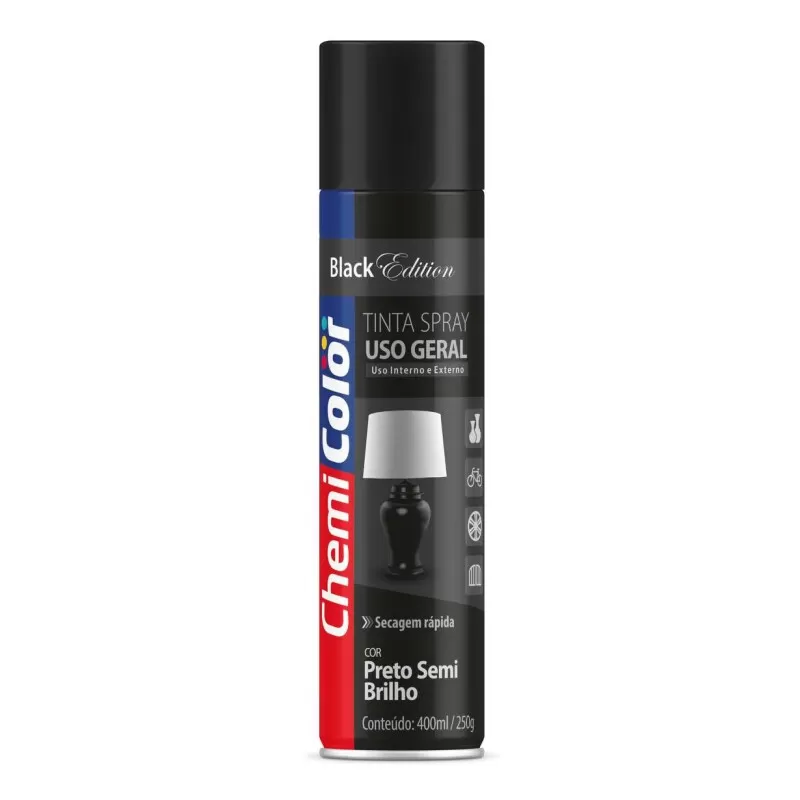 Tinta Spray Uso Geral Chemicolor 400ml - Preto semibrilho